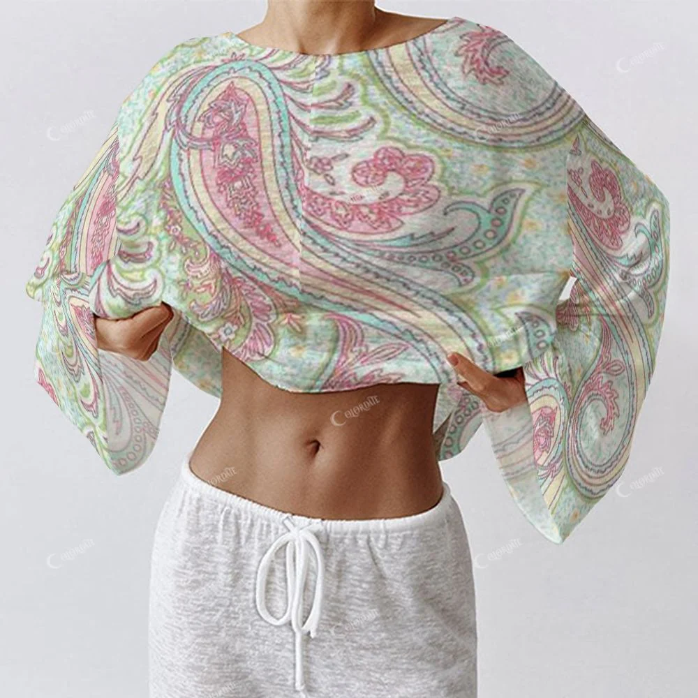 Colordate Women's Colorful Paisley Pattern Print Long Sleeve Cotton Homewear Set - Image 4