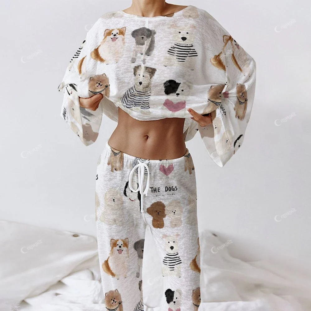 Colordate Women's Dog Print Long Sleeve Homewear Set