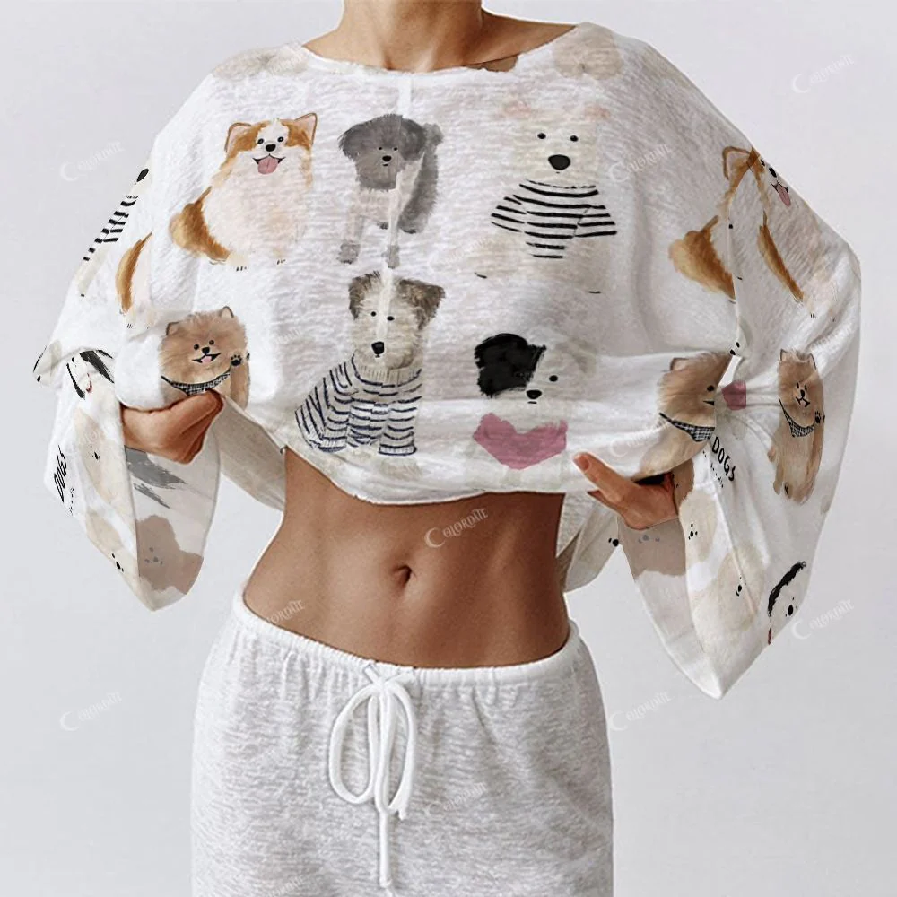 Colordate Women's Dog Print Long Sleeve Homewear Set - Image 4