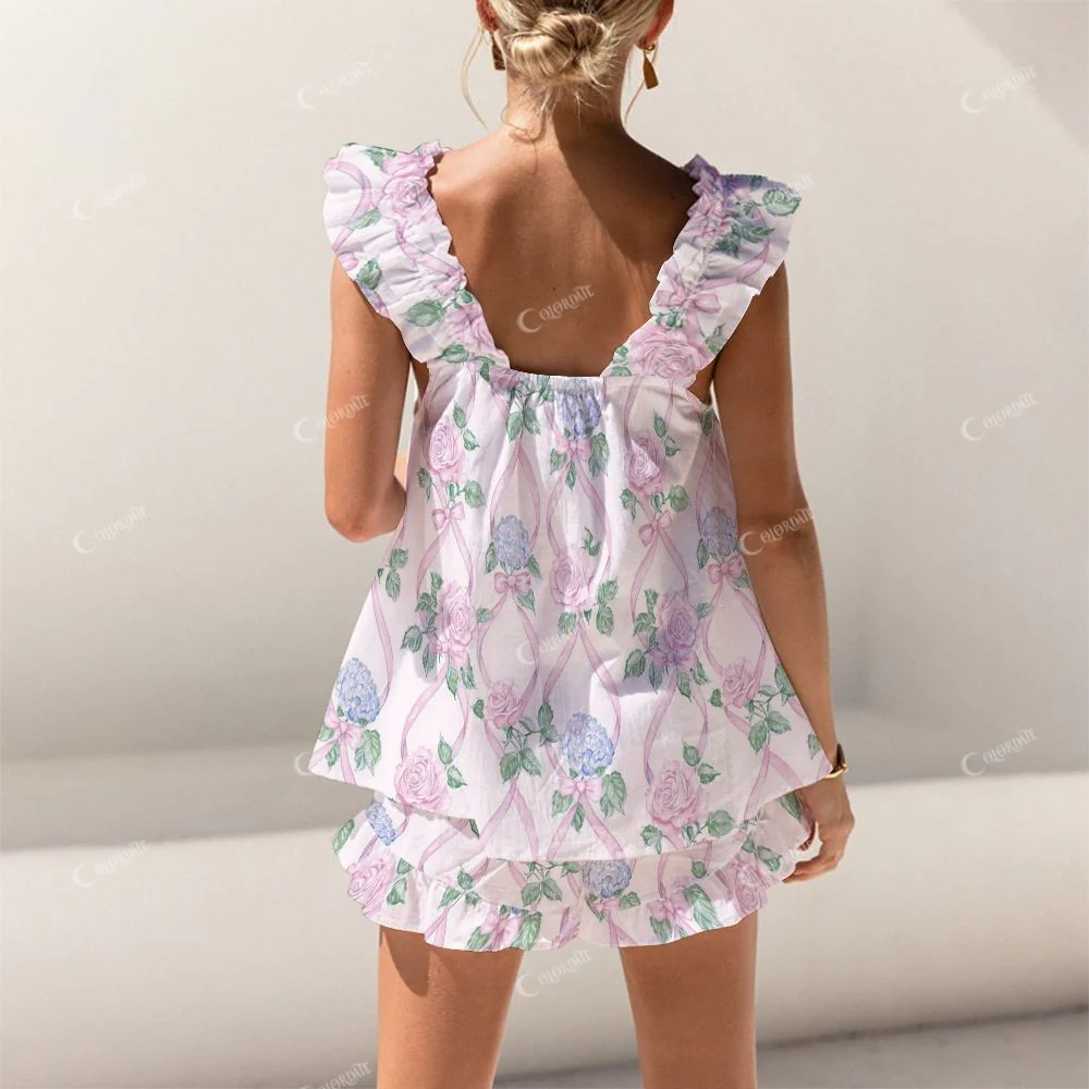Colordate Blossom Hush Flower Print Short Tank Top Shorts Pajama Set - Image 2