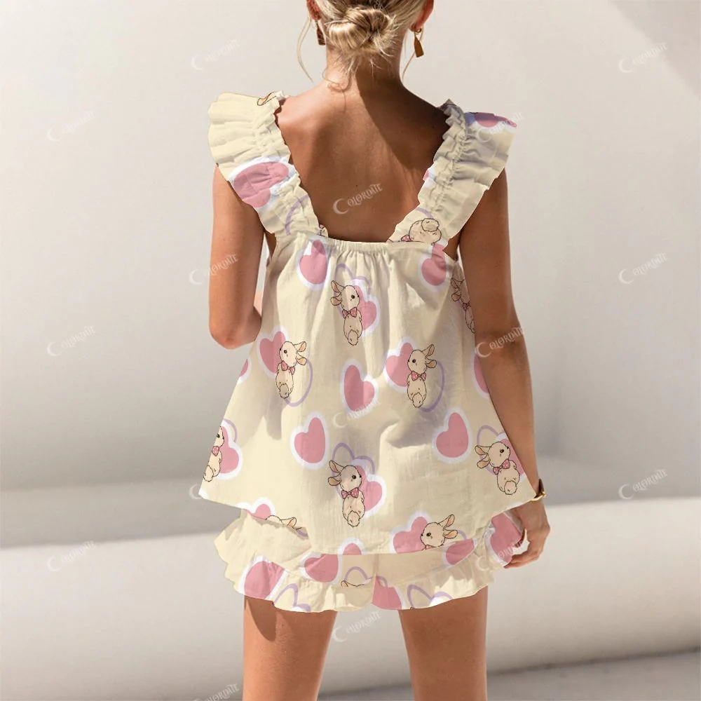 Colordate Heart And Rabbit Prints Short Tank Top Shorts Pajama Set - Image 2