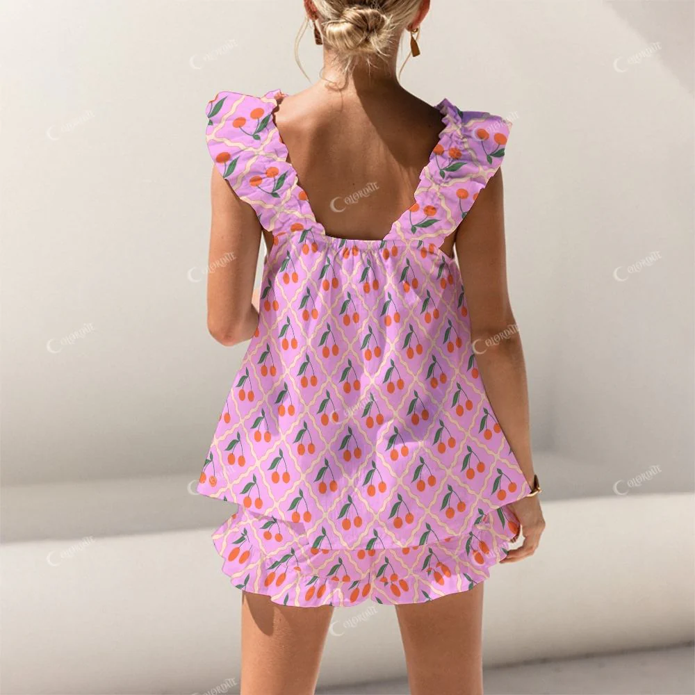 Colordate Fruit Print Short Tank Top Shorts Pajama Set - Image 2