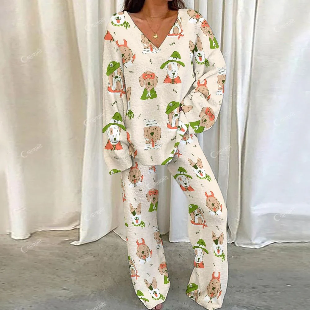 Colordate Dog Print Loungewear Set For Women