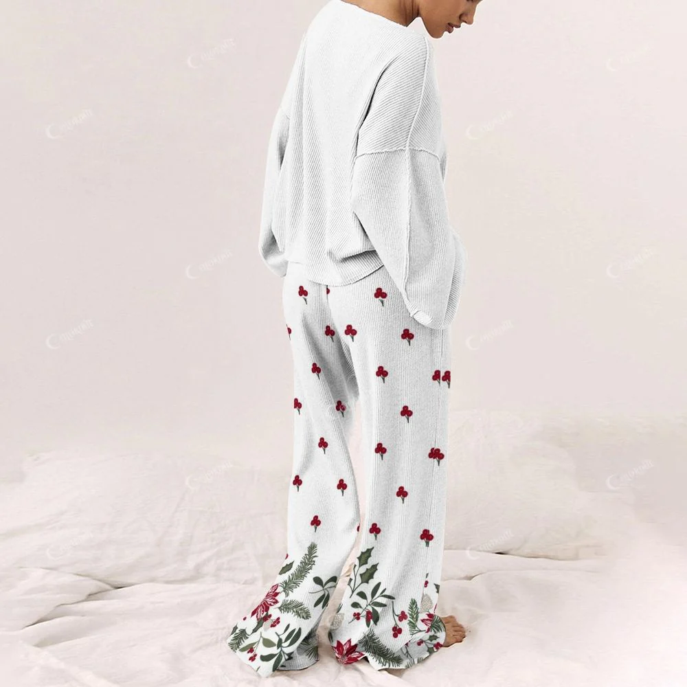 Christmas Tree Pattern Women's Print Long Sleeve Pajama Set - Image 2
