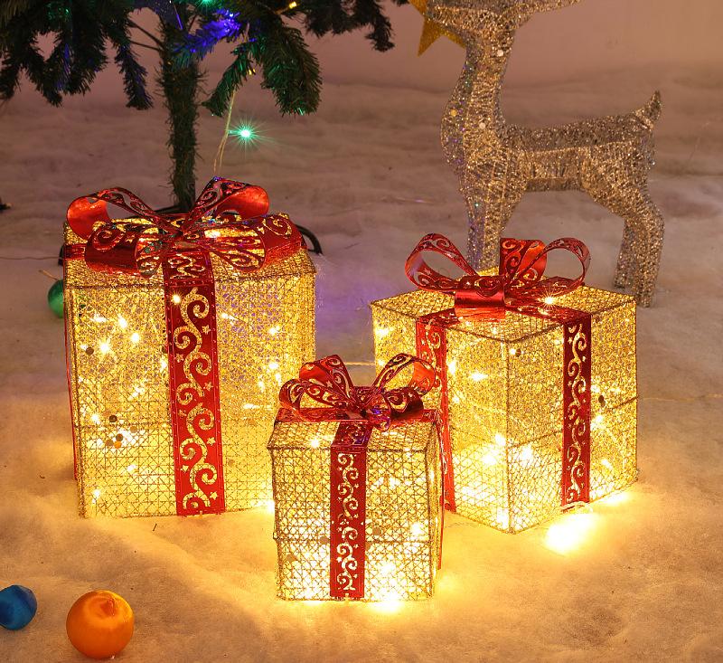 3PCS Christmas Decoration Gift Box - Christmas Tree Ornaments - Luminous Iron Art - Home Outdoor Decorations - Christmas Decorations - Image 3