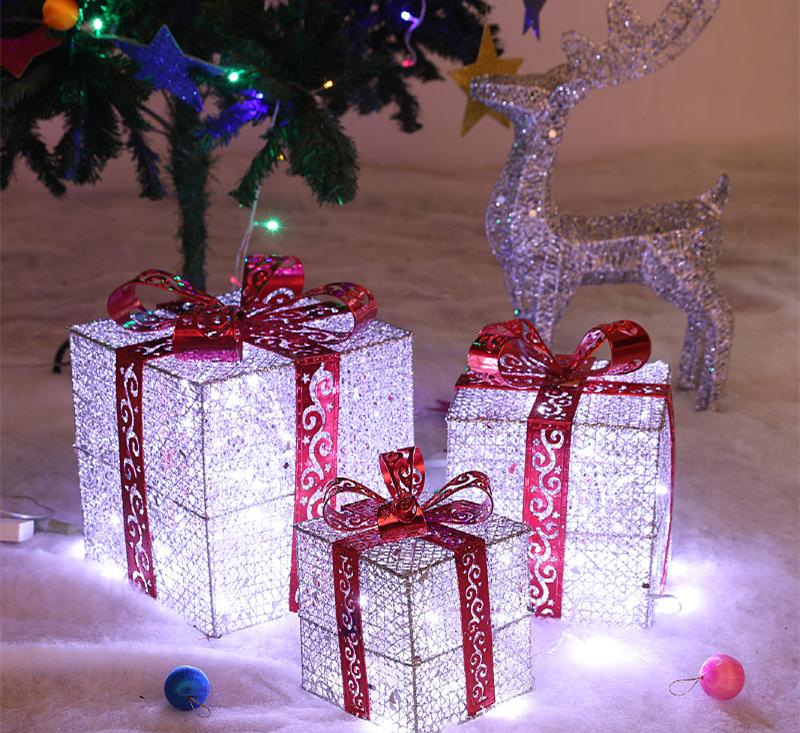 3PCS Christmas Decoration Gift Box - Christmas Tree Ornaments - Luminous Iron Art - Home Outdoor Decorations - Christmas Decorations - Image 4