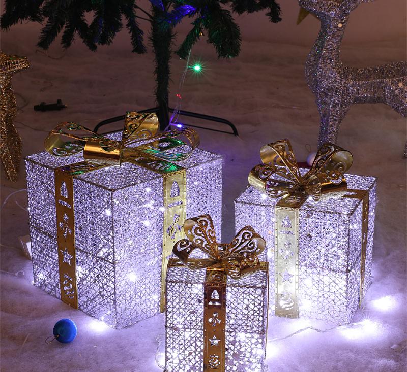 3PCS Christmas Decoration Gift Box - Christmas Tree Ornaments - Luminous Iron Art - Home Outdoor Decorations - Christmas Decorations - Image 5