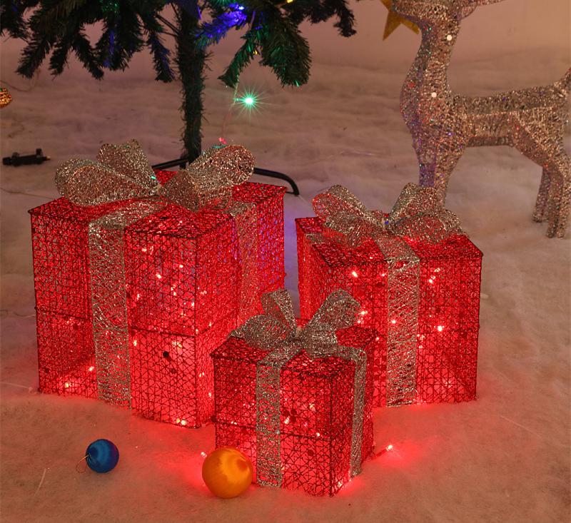 3PCS Christmas Decoration Gift Box - Christmas Tree Ornaments - Luminous Iron Art - Home Outdoor Decorations - Christmas Decorations - Image 6