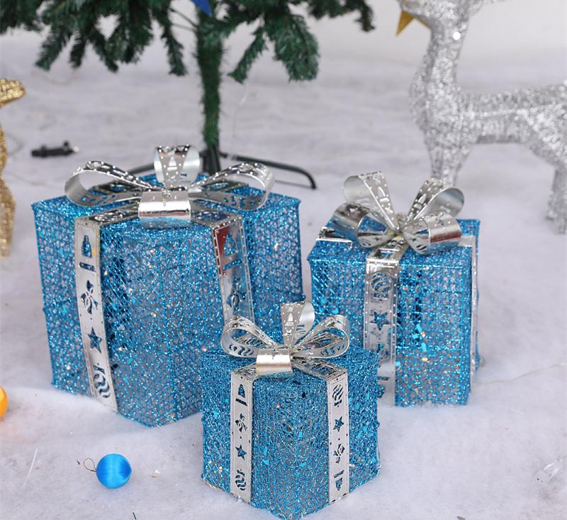 3PCS Christmas Decoration Gift Box - Christmas Tree Ornaments - Luminous Iron Art - Home Outdoor Decorations - Christmas Decorations - Image 7