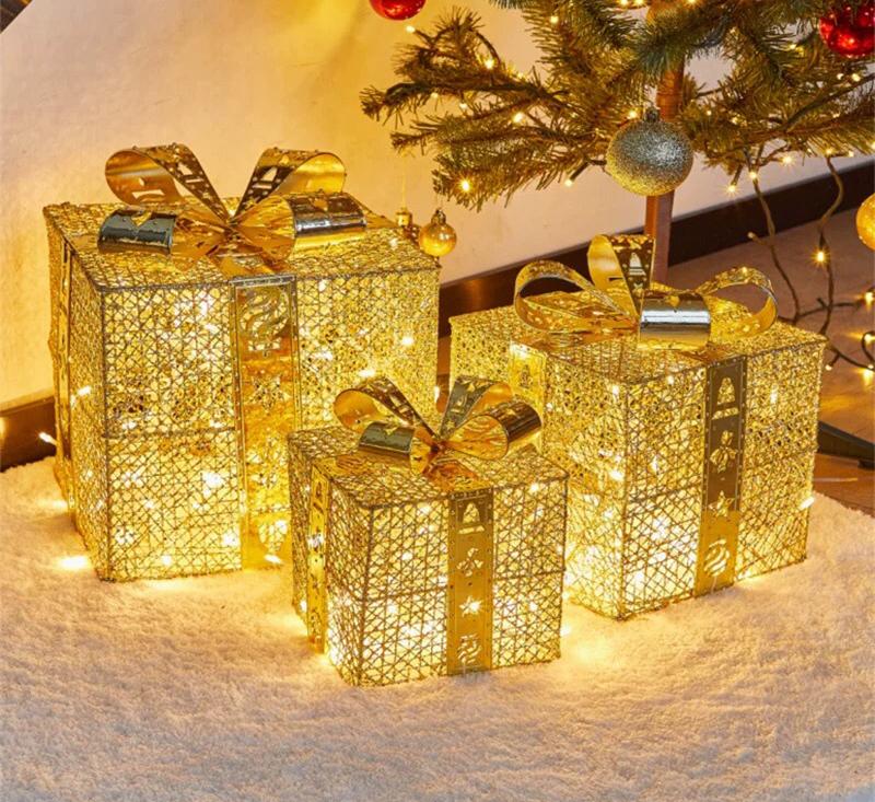 3PCS Christmas Decoration Gift Box - Christmas Tree Ornaments - Luminous Iron Art - Home Outdoor Decorations - Christmas Decorations - Image 8