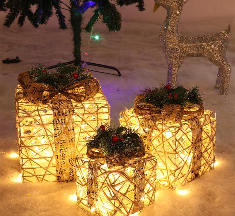 3PCS Christmas Decoration Gift Box - Christmas Tree Ornaments - Luminous Iron Art - Home Outdoor Decorations - Christmas Decorations - Image 9