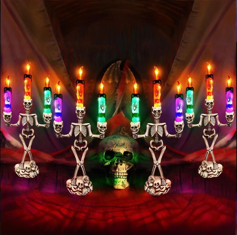 đđSkull Candlestick Lights â Battery-Powered Flameless LEDs to Light Up Your Halloween Party and Haunted House Decorations đŻď¸