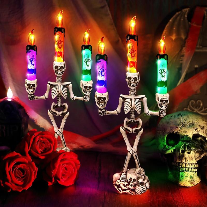 đđSkull Candlestick Lights â Battery-Powered Flameless LEDs to Light Up Your Halloween Party and Haunted House Decorations đŻď¸ - Image 2