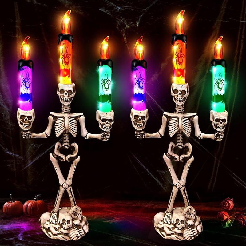 đđSkull Candlestick Lights â Battery-Powered Flameless LEDs to Light Up Your Halloween Party and Haunted House Decorations đŻď¸ - Image 3