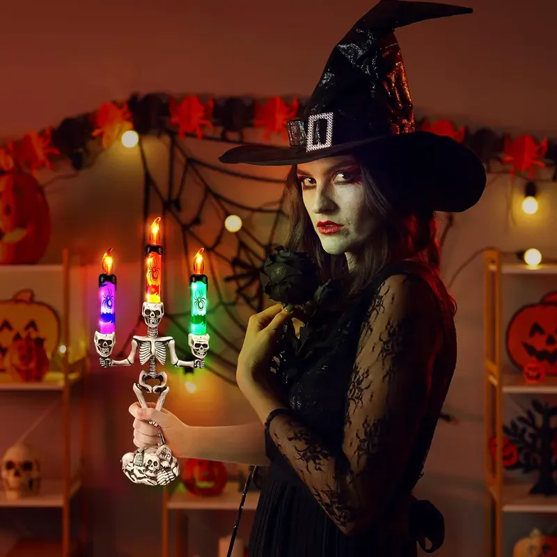đđSkull Candlestick Lights â Battery-Powered Flameless LEDs to Light Up Your Halloween Party and Haunted House Decorations đŻď¸ - Image 4