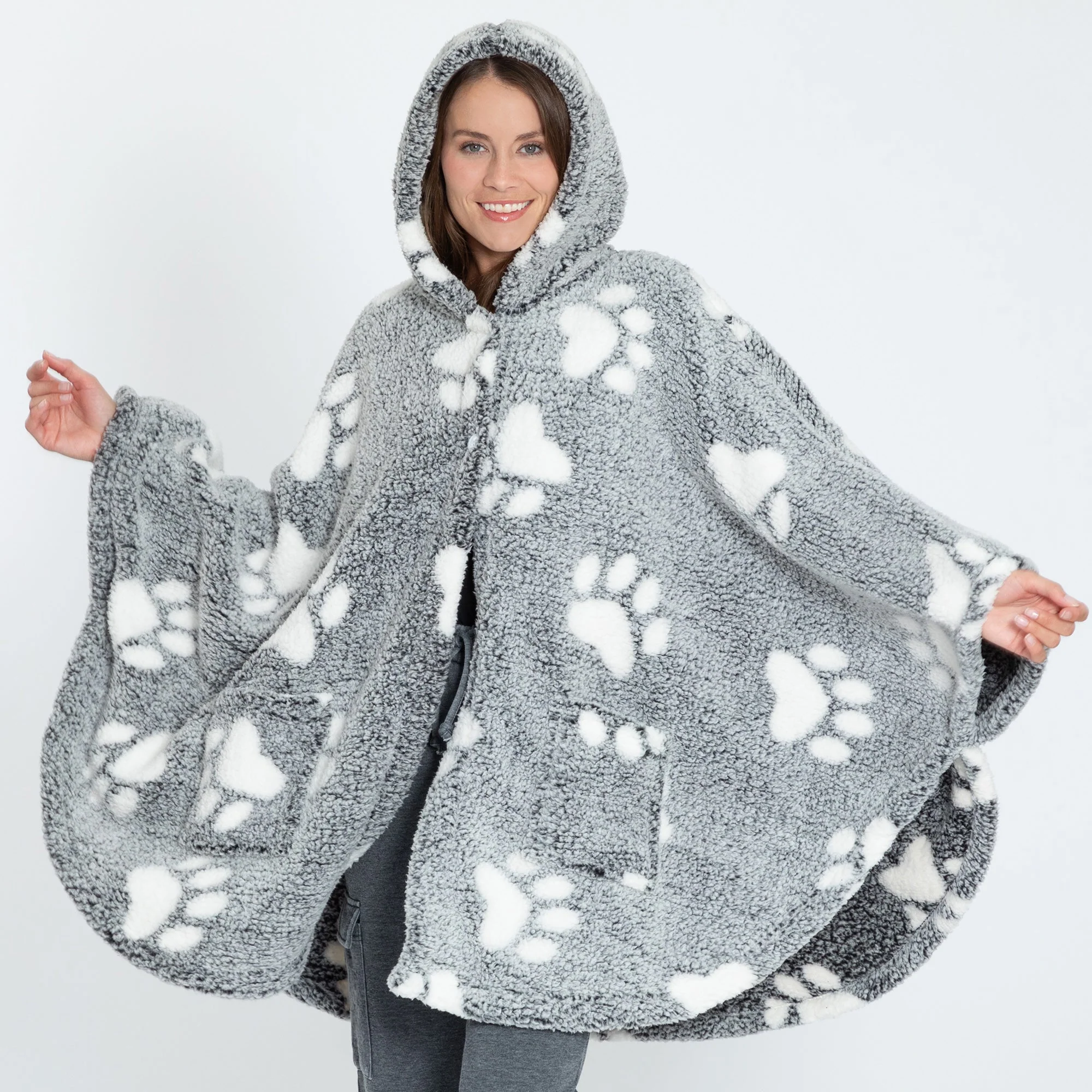 Cozy in Paws Plush Sherpa Fleece Hooded Cape with Pockets - Image 11