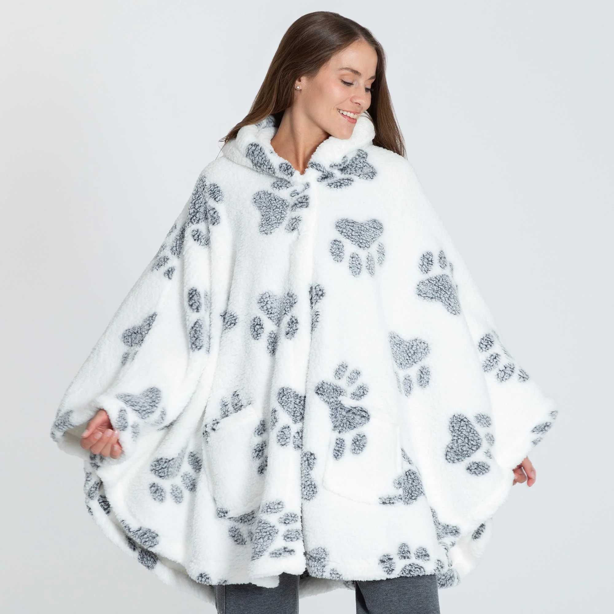 Cozy in Paws Plush Sherpa Fleece Hooded Cape with Pockets - Image 17