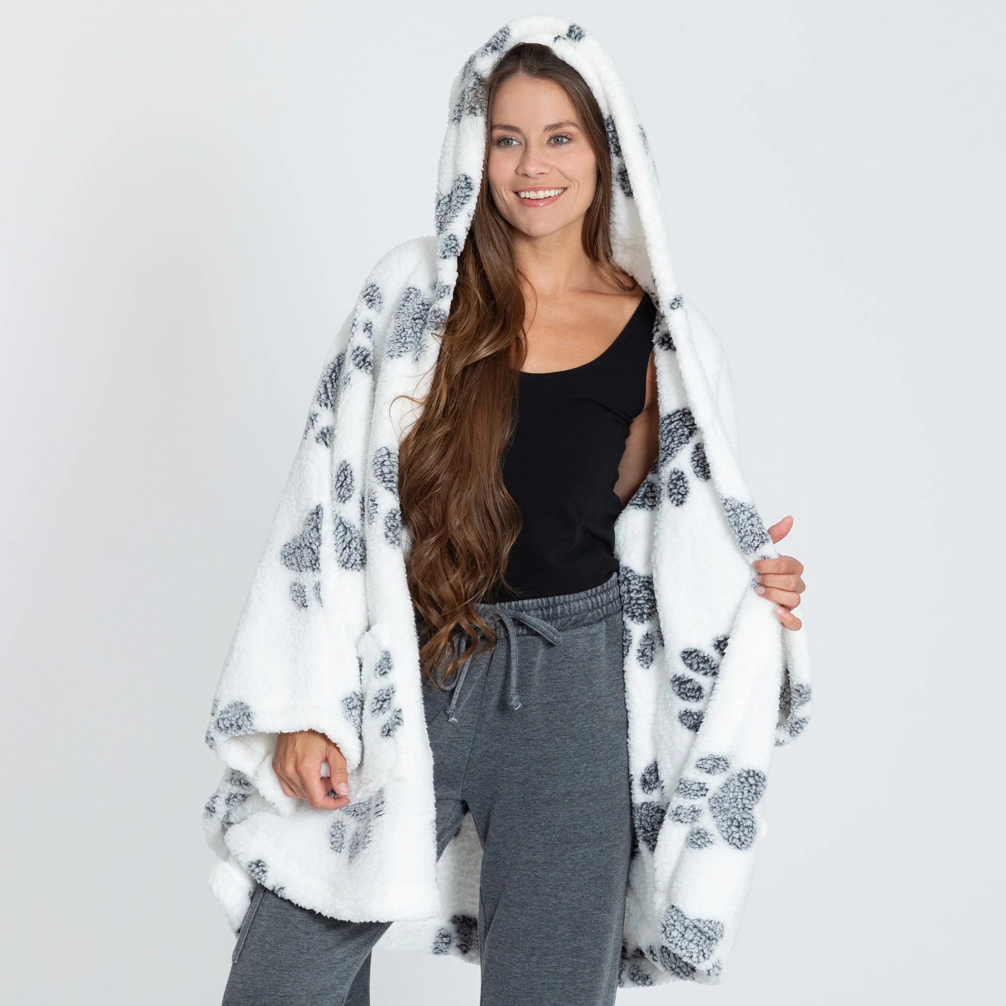 Cozy in Paws Plush Sherpa Fleece Hooded Cape with Pockets - Image 18