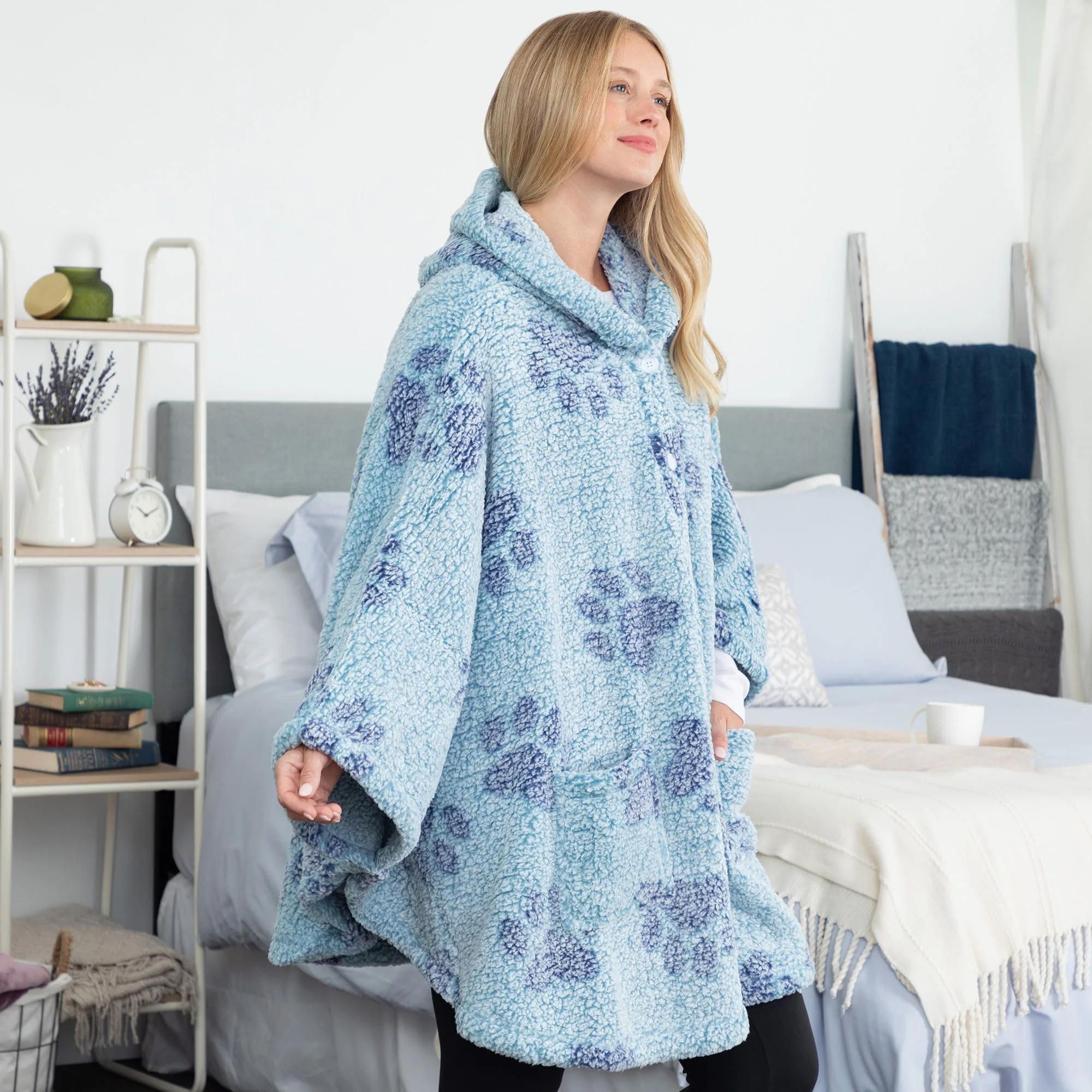 Cozy in Paws Plush Sherpa Fleece Hooded Cape with Pockets - Image 19