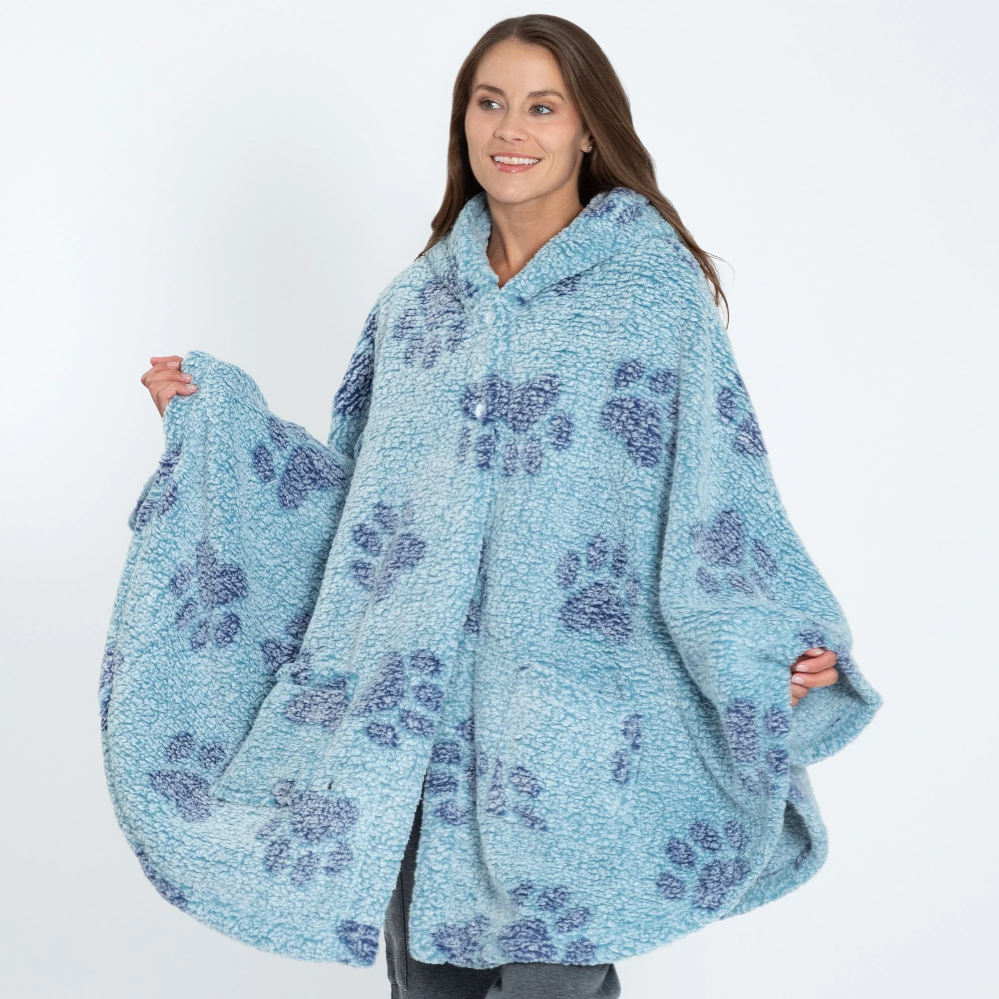 Cozy in Paws Plush Sherpa Fleece Hooded Cape with Pockets - Image 22
