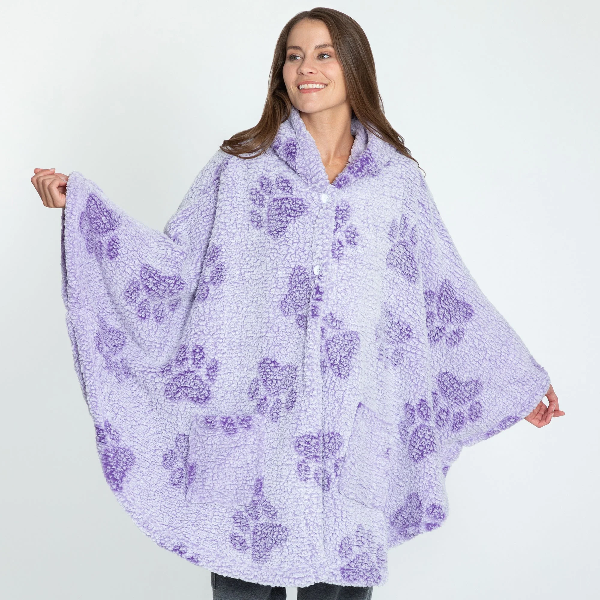 Cozy in Paws Plush Sherpa Fleece Hooded Cape with Pockets - Image 6