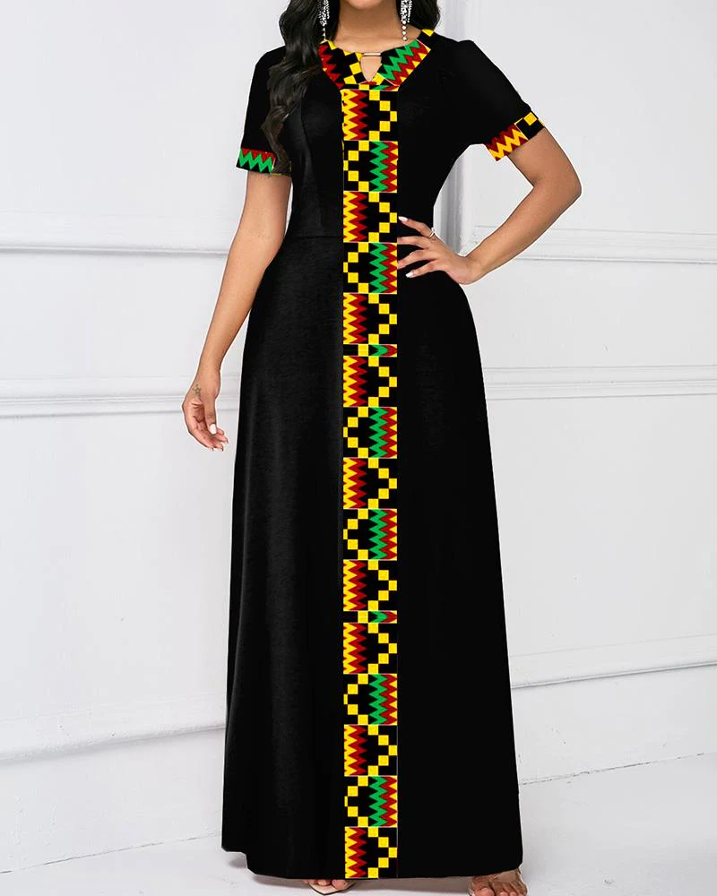 African Fashion Print Round Neck Long Sleeve Dress - Image 3