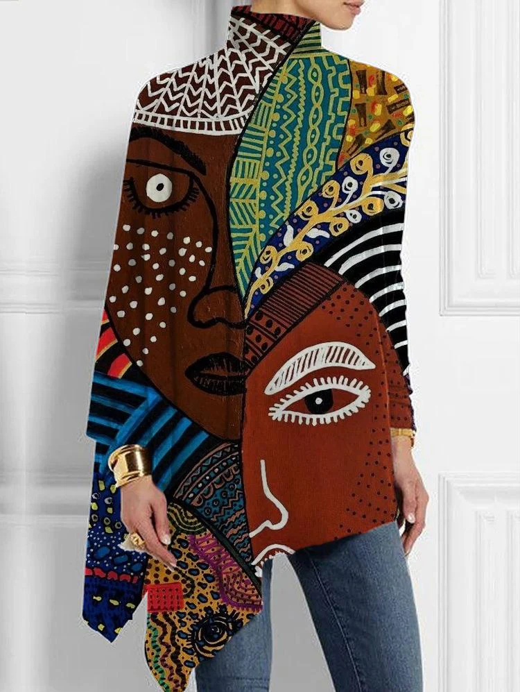 Afro-ethnic art print loose turtleneck long-sleeved women's top - Image 3