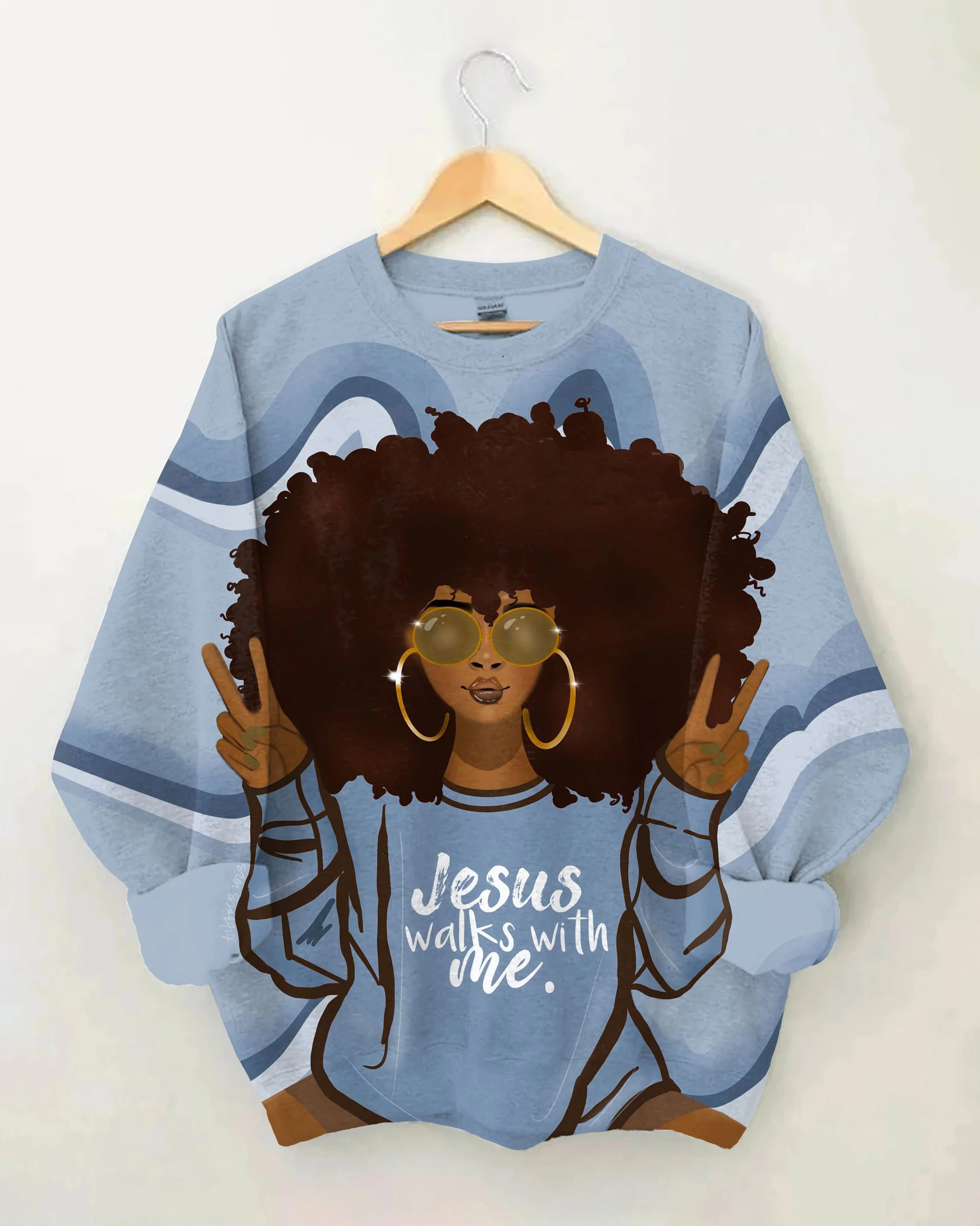 Afro Girl Jesus Walks with Me Long Sleeve Sweatshirt - Image 2