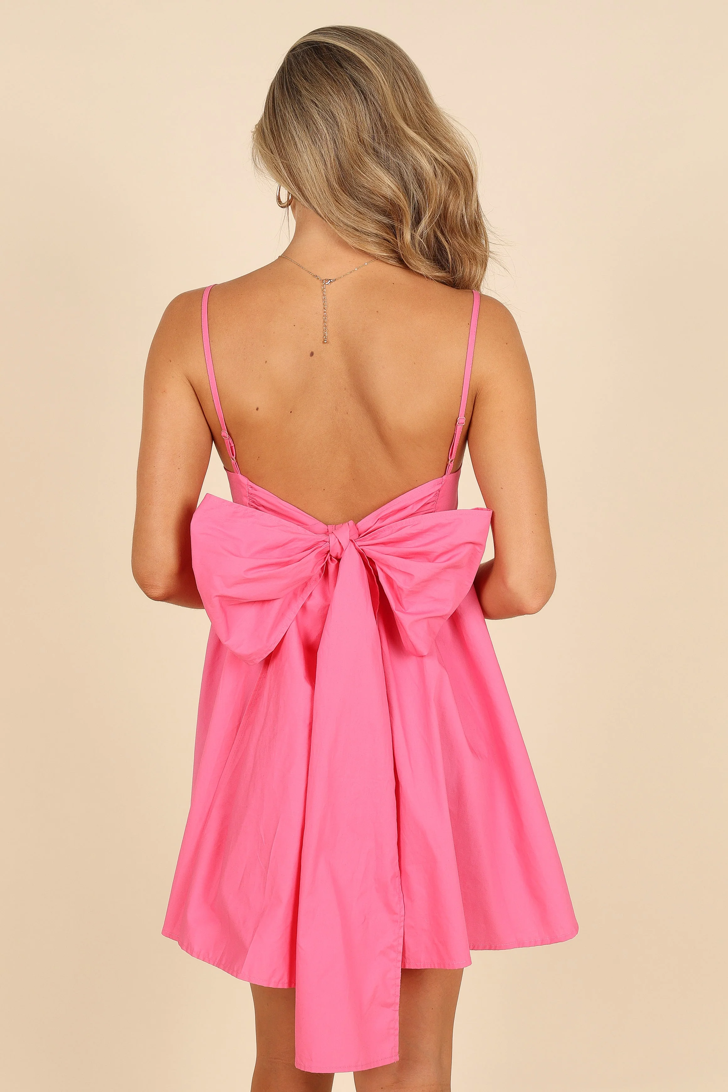 Alice Bow Back Mini Dress - Hot Pink - Image 4