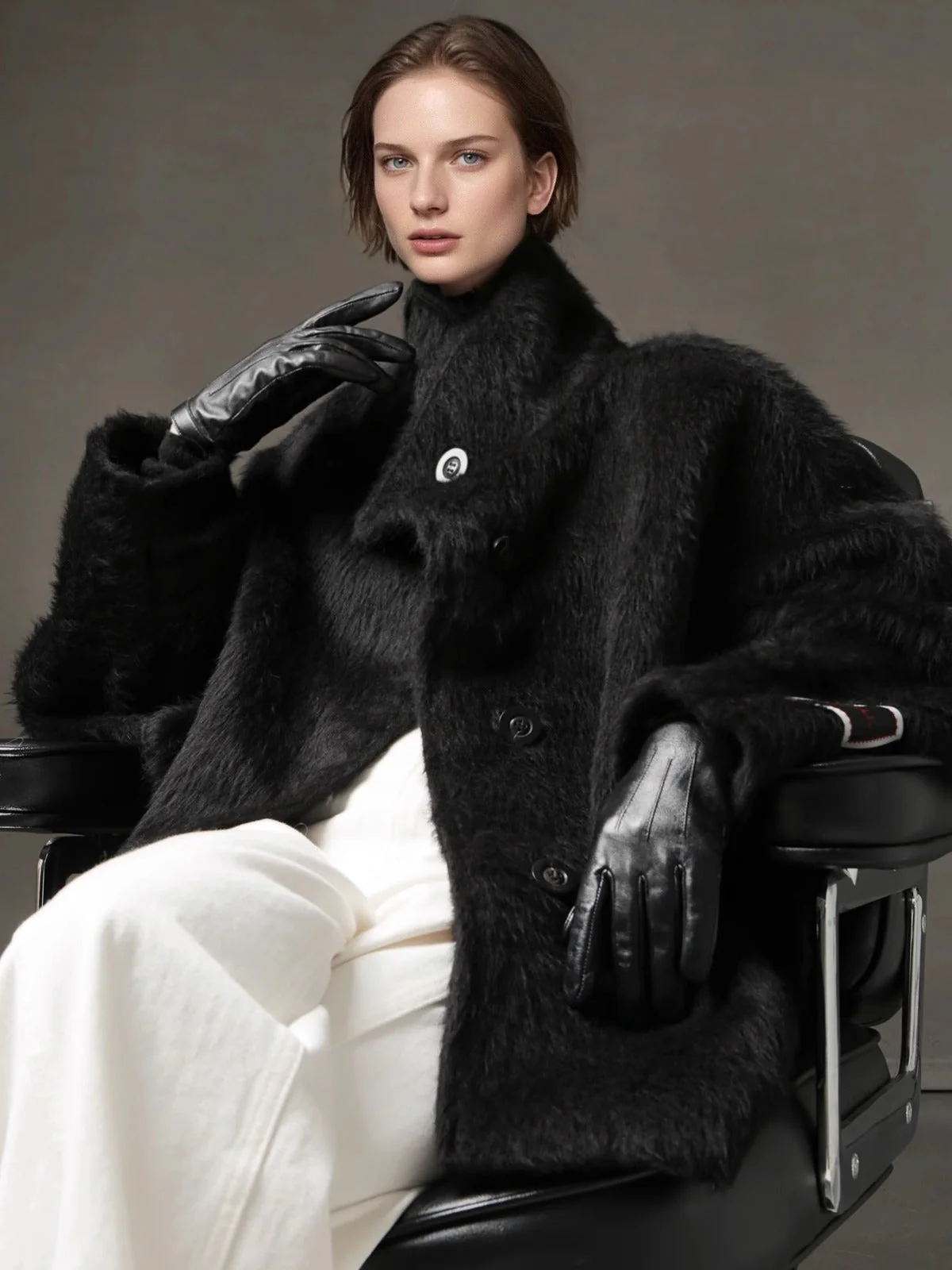 Alpaca Wool Biker Jacket for Women – Stand Collar Suoli Alpaca Coat with Luxe Textured Finish, Winter Chic Outerwear - Image 11