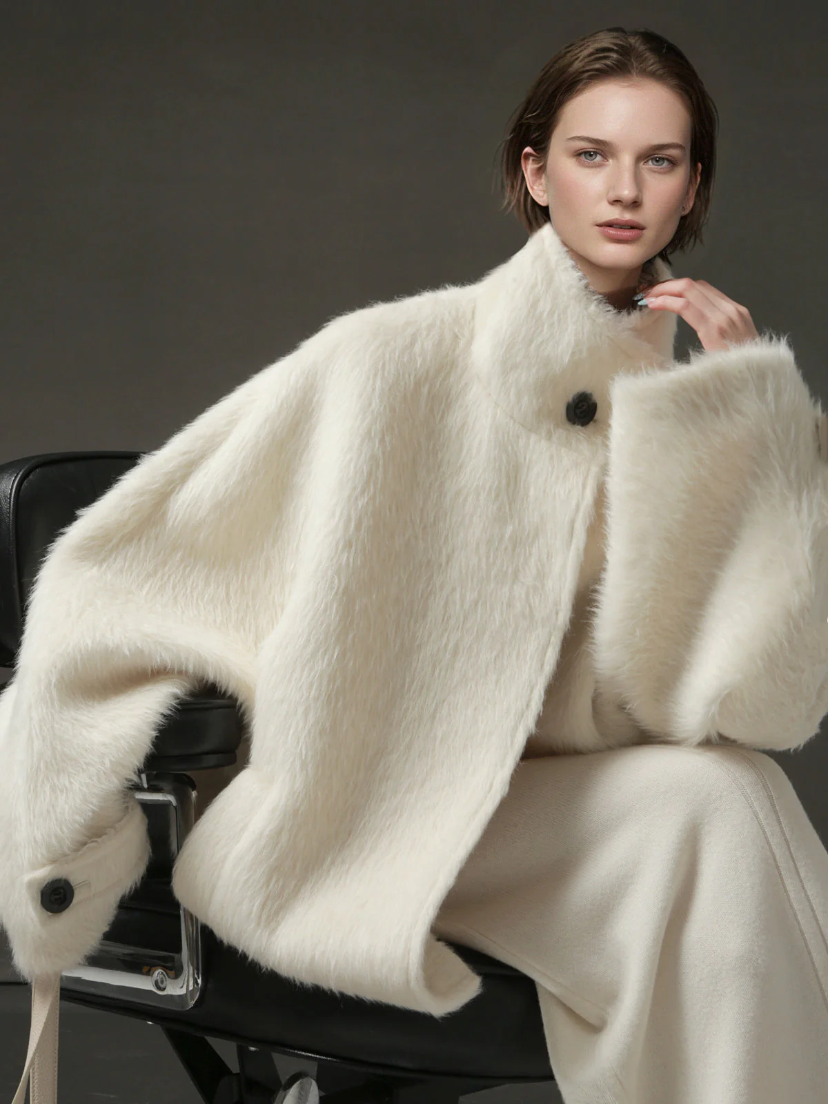 Alpaca Wool Biker Jacket for Women – Stand Collar Suoli Alpaca Coat with Luxe Textured Finish, Winter Chic Outerwear - Image 7