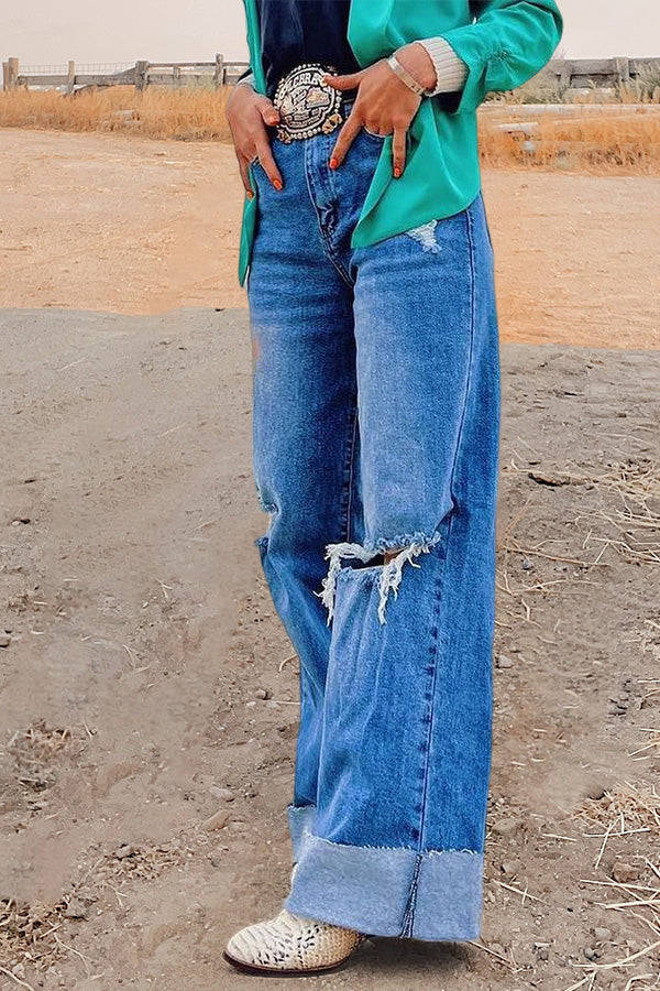 Vintage Wash Ripped Wide-leg Jeans - Image 2