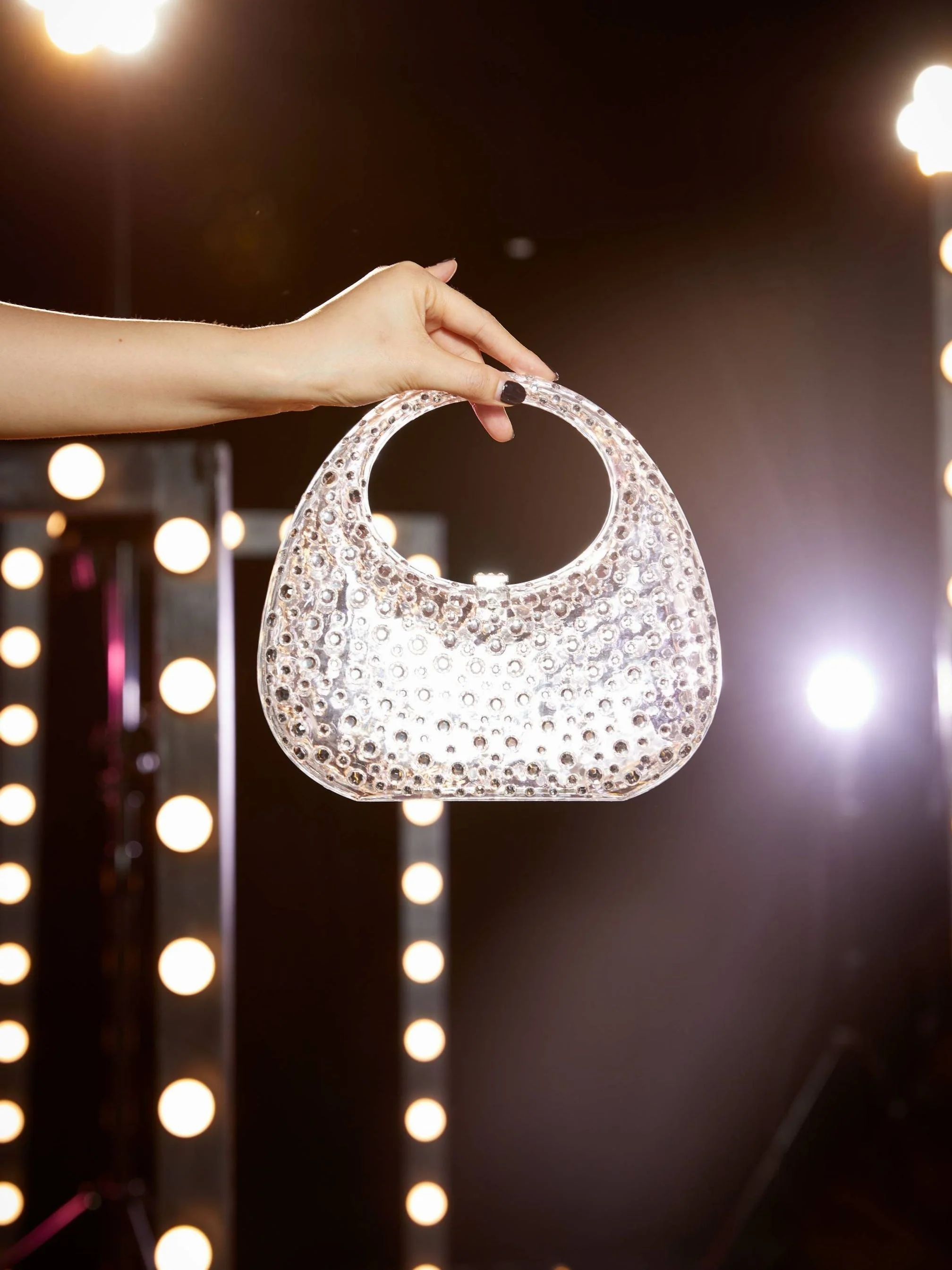 Asher Clear Embellished Bag In White - Image 3