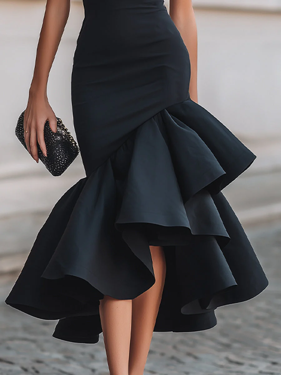 Asymmetrical Ruffle Hem Tailored Midi Dress - Image 4