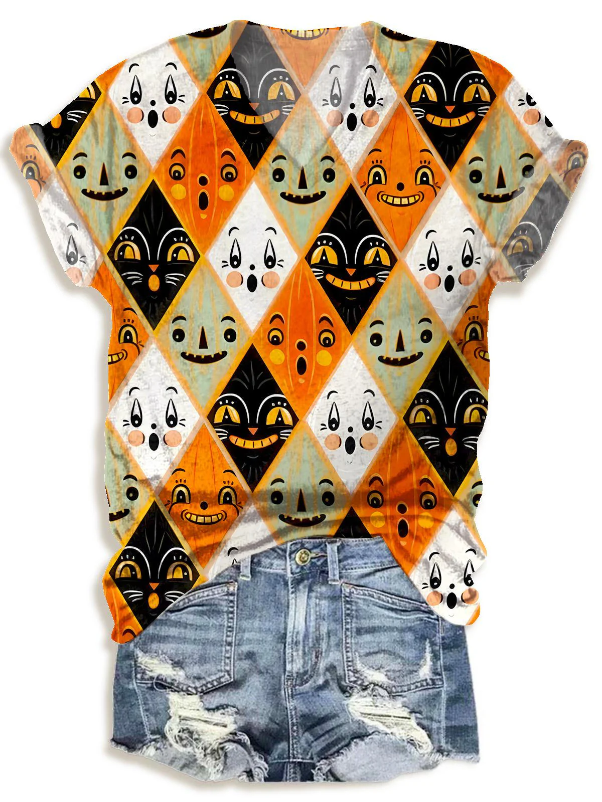 Autumn Halloween Print V-neck T-Shirt