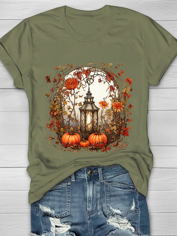 Autumn Pumpkin Printed Crew Neck Women's T-shirt - Image 4