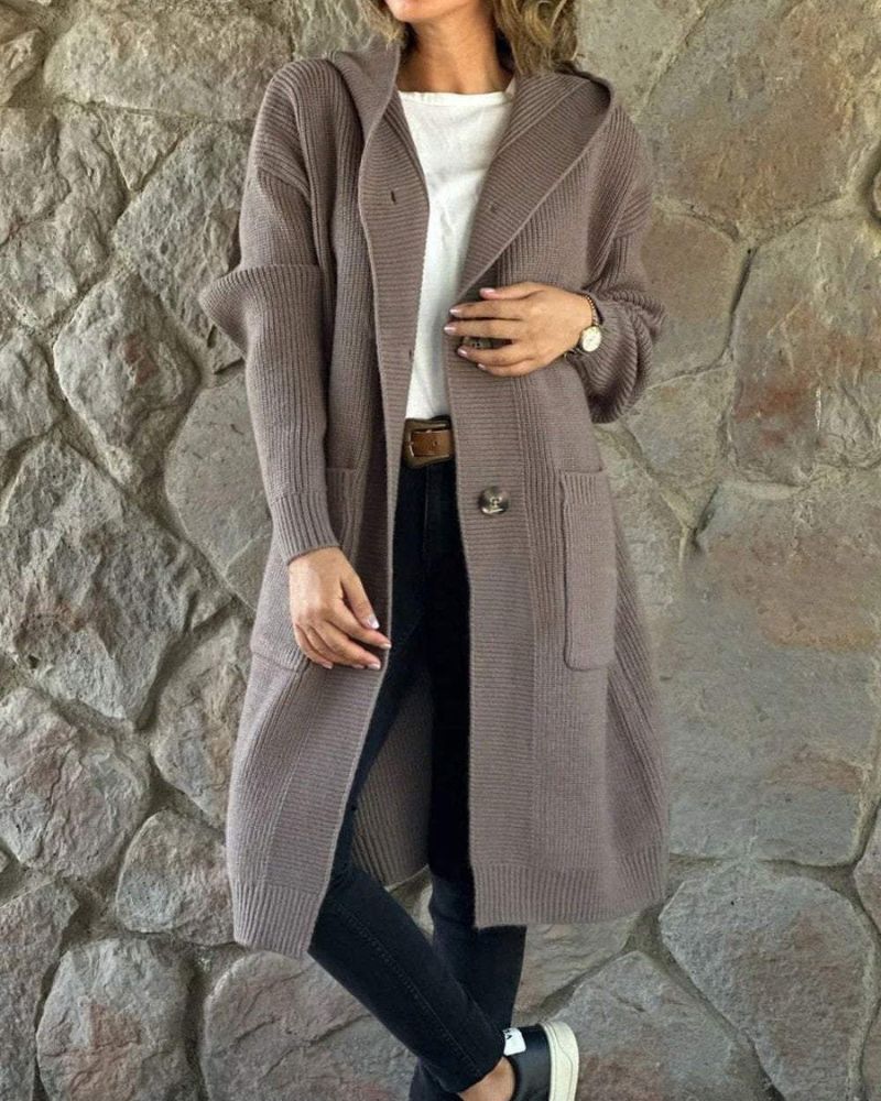AVERY - KNITTED HOODED LONG COAT - Image 2