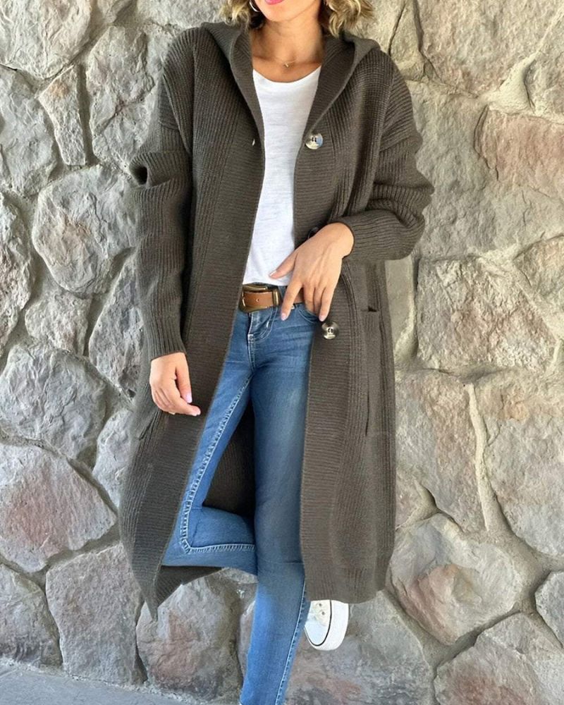 AVERY - KNITTED HOODED LONG COAT - Image 3
