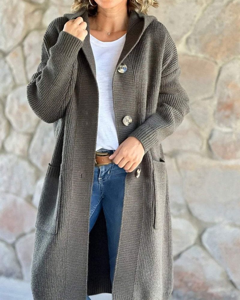 AVERY - KNITTED HOODED LONG COAT - Image 4