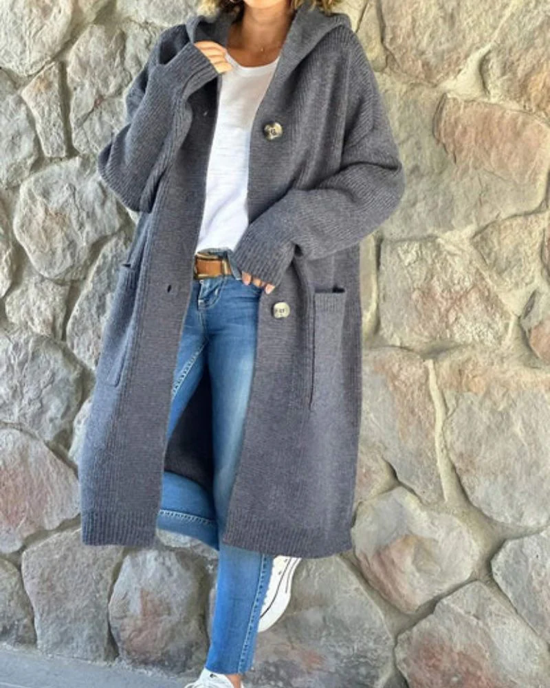 AVERY - KNITTED HOODED LONG COAT - Image 5