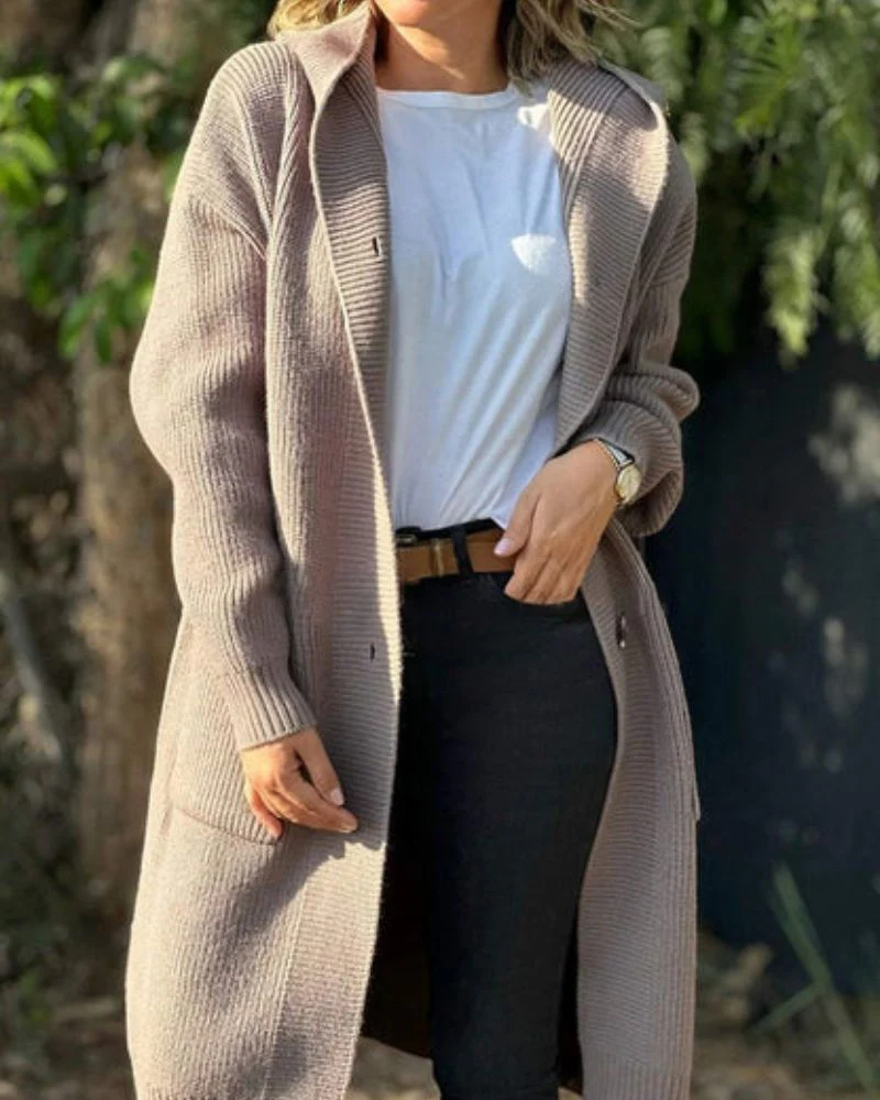 AVERY - KNITTED HOODED LONG COAT - Image 7
