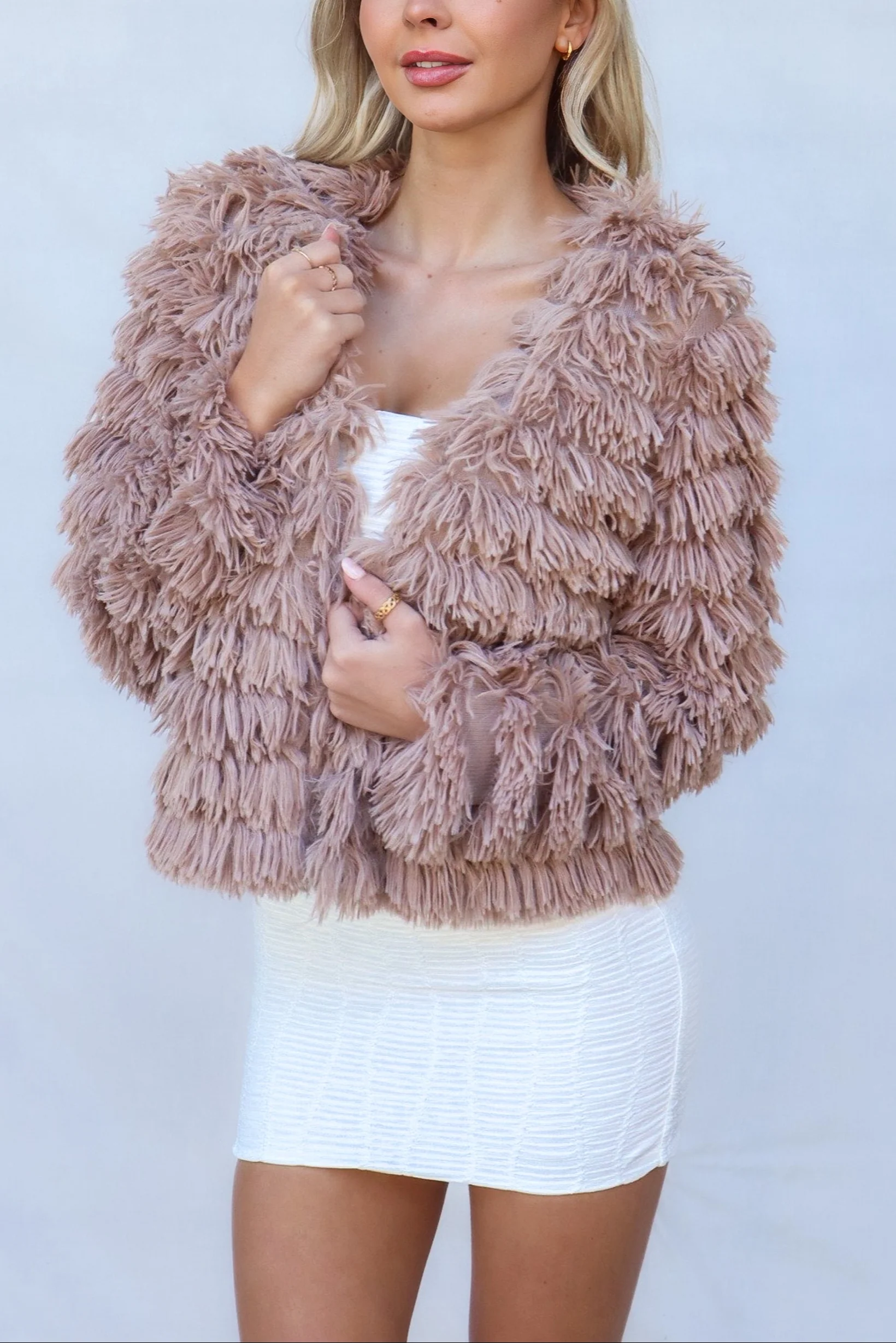 Bambi Faux Fur Jacket - Chocolate - Image 2