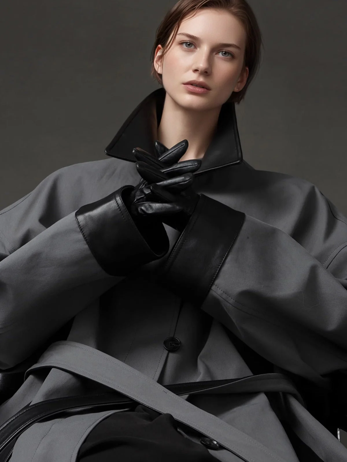 Barn-Style Chic Lambskin Leather Collar Trench Coat for Women – Gender-Neutral Long Autumn Overcoat with Unique Design - Image 4