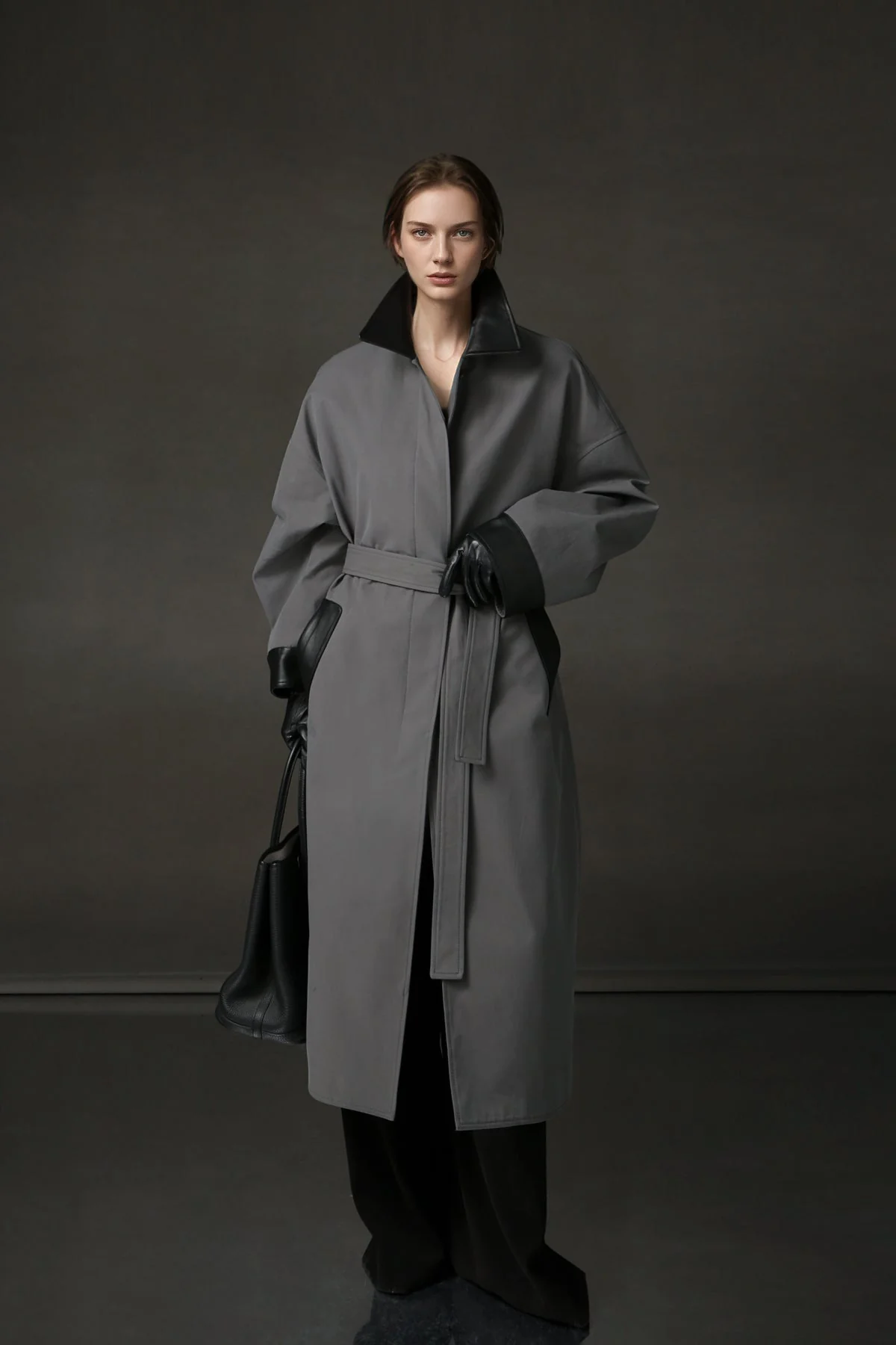 Barn-Style Chic Lambskin Leather Collar Trench Coat for Women – Gender-Neutral Long Autumn Overcoat with Unique Design - Image 7