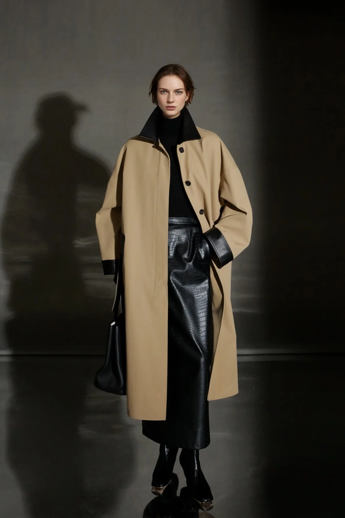 Barn-Style Chic Lambskin Leather Collar Trench Coat for Women – Gender-Neutral Long Autumn Overcoat with Unique Design - Image 8
