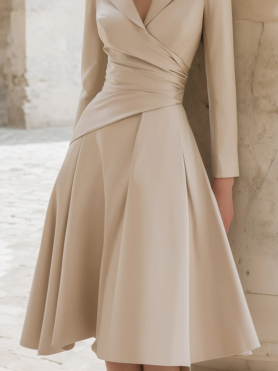 Beige Satin Wrap Dress - Image 4