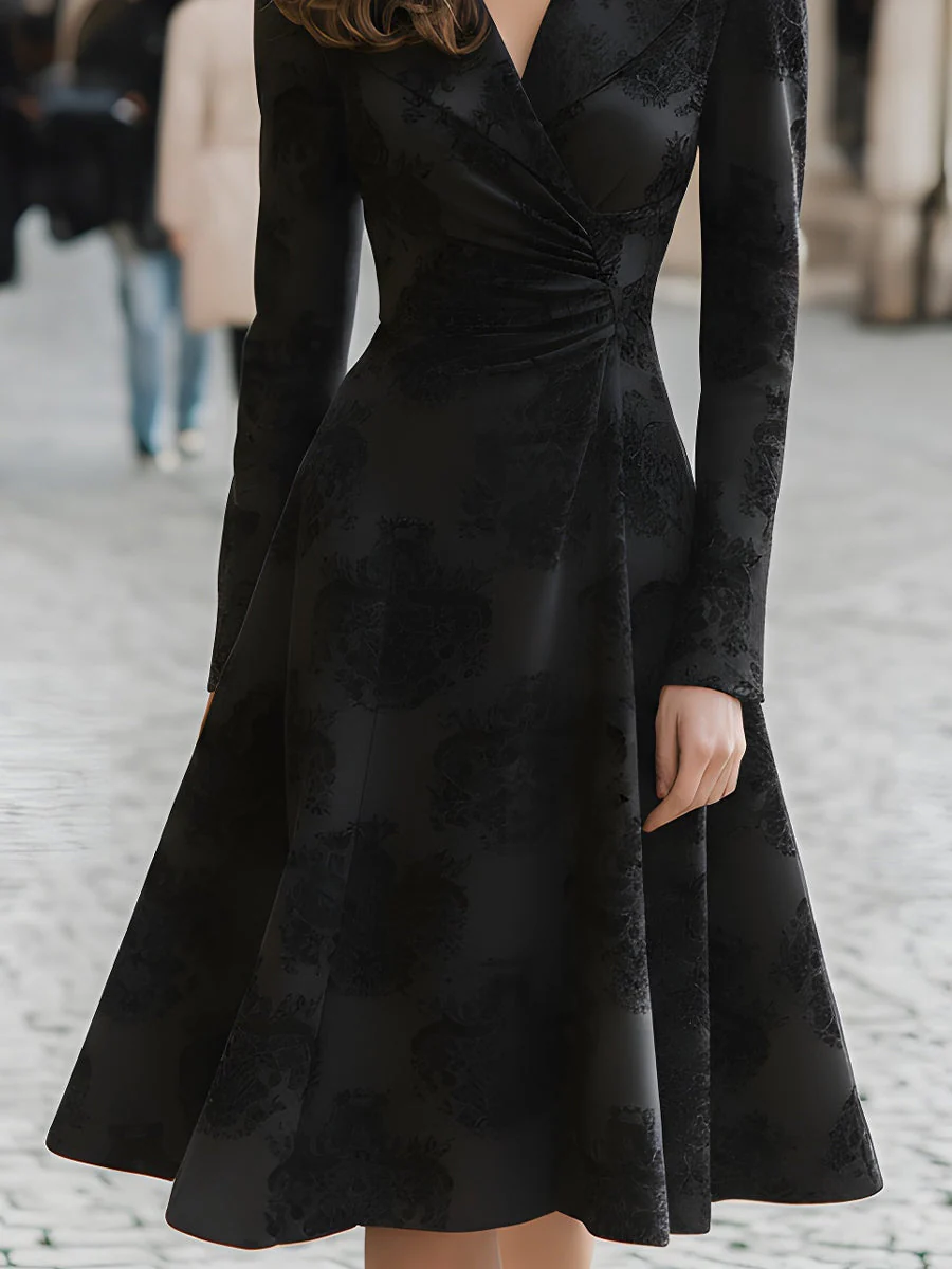 Black Jacquard Pleated Blazer Dress - Image 3