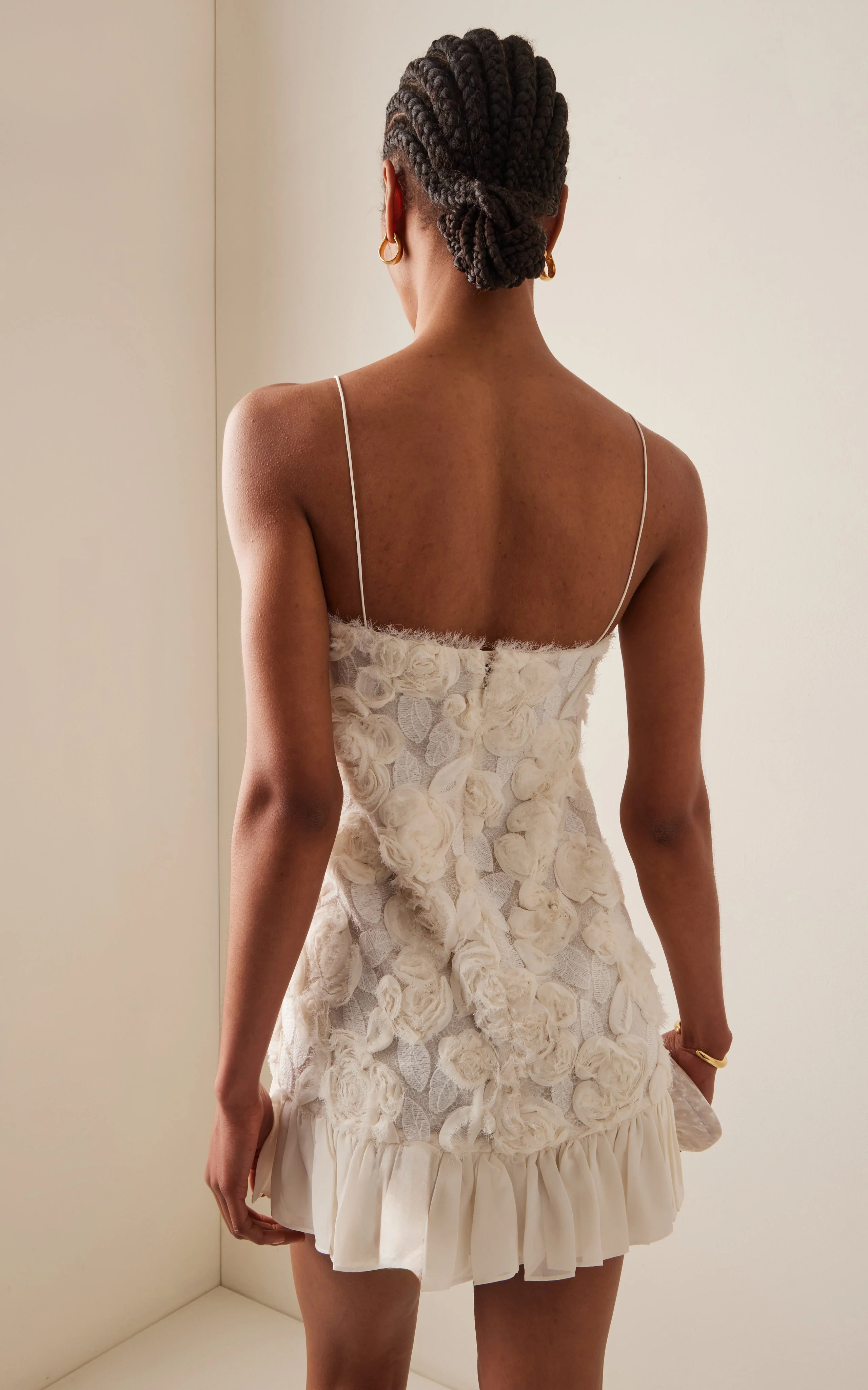 Blanc Rosette-Detailed Georgette Mini Dress - Image 2