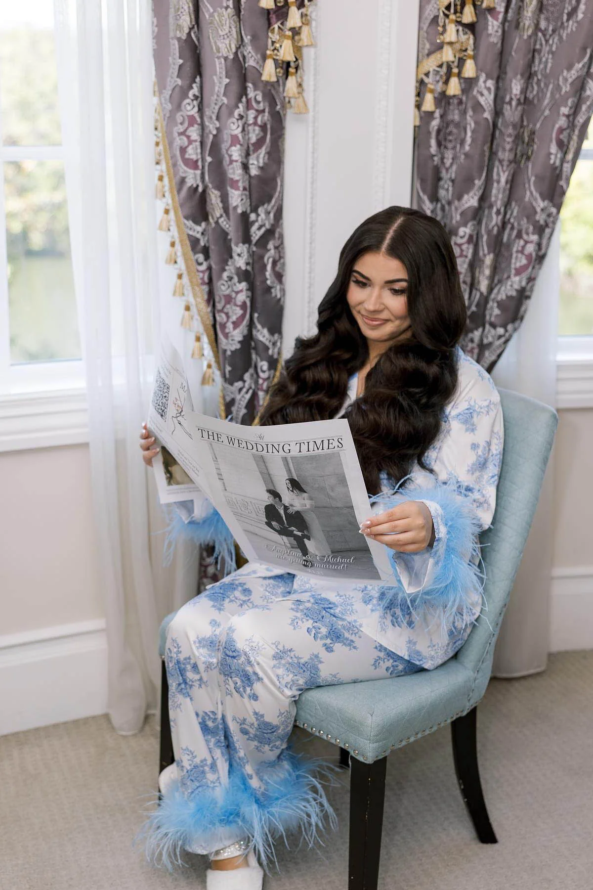 Blue Floral Print Satin Pajama Set - Image 2