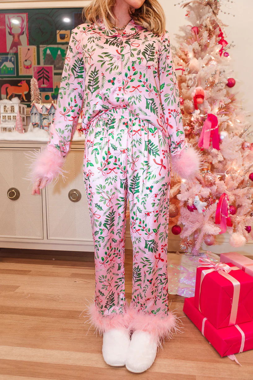 Blue Floral Print Satin Pajama Set - Image 3